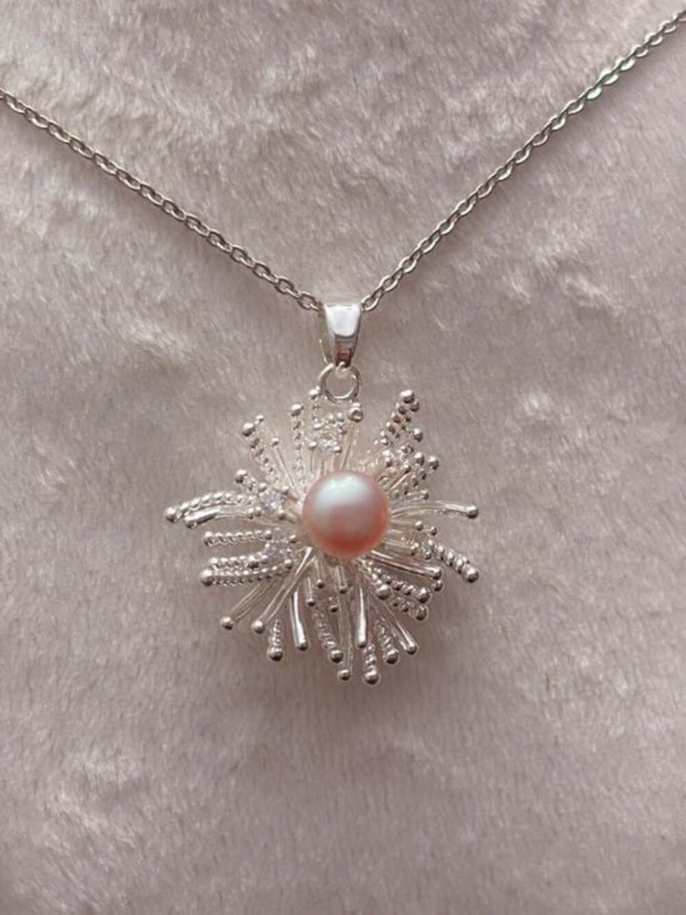 Sterling 925 Silver Coral Sea Pendant Necklace with Pink Pearl